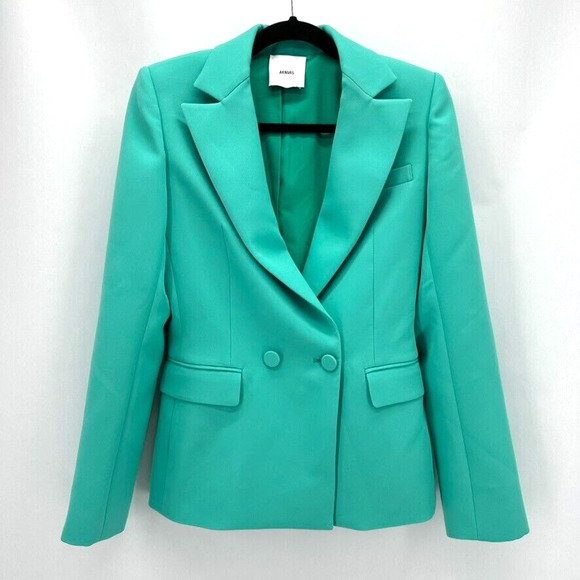 Aknvas Arken Double Breast Blazer Button Size XS Teal Glam Modern Capsule NWOT - Picture 2 of 10